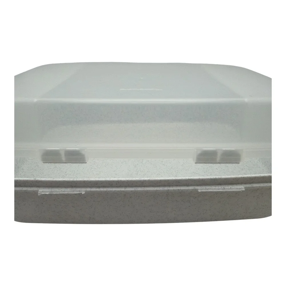 Tupperware 2242D-4 Box 2243E-3 Lid White Speckled Box Container 11x7x4 USA Made